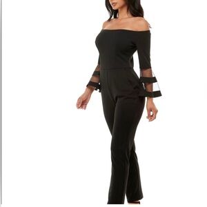 Black Off-Shoulder Jumpsuit with Trumpet Sleeves